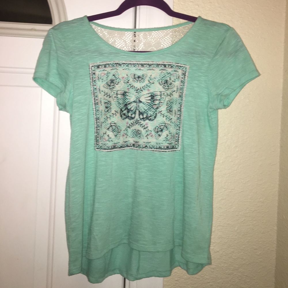 Turquoise Butterfly Lacy Girls T-Shirt