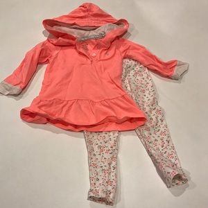 Pink hooded long sleeve shirt And floral pants