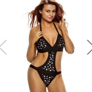Crystal rhinestone black monokini 1 piece acacia m
