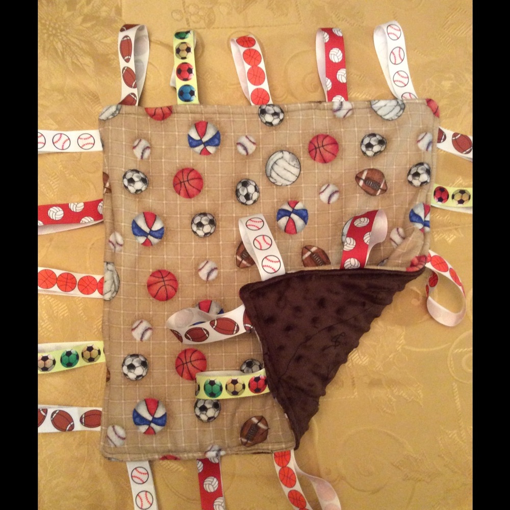 Baby Tag Blanket Multisports Themed 15" by 15"