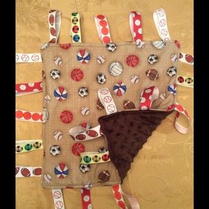 Baby Tag Blanket Multisports Themed 15" by 15"