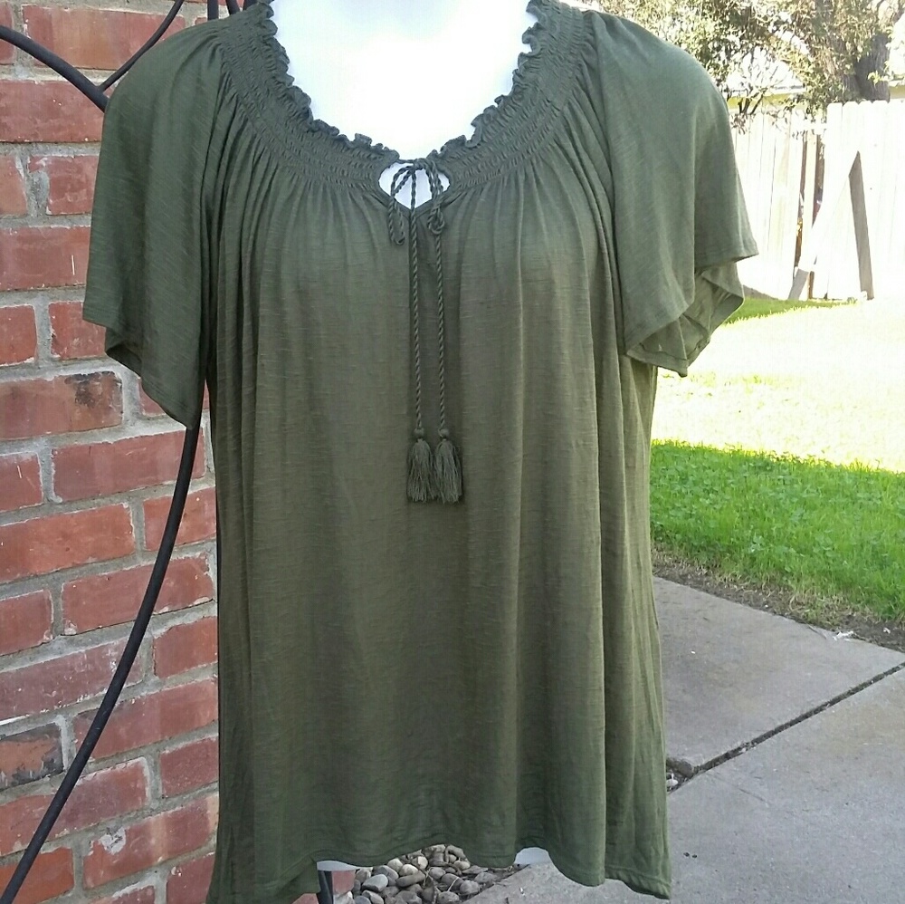 Army green top with front tie