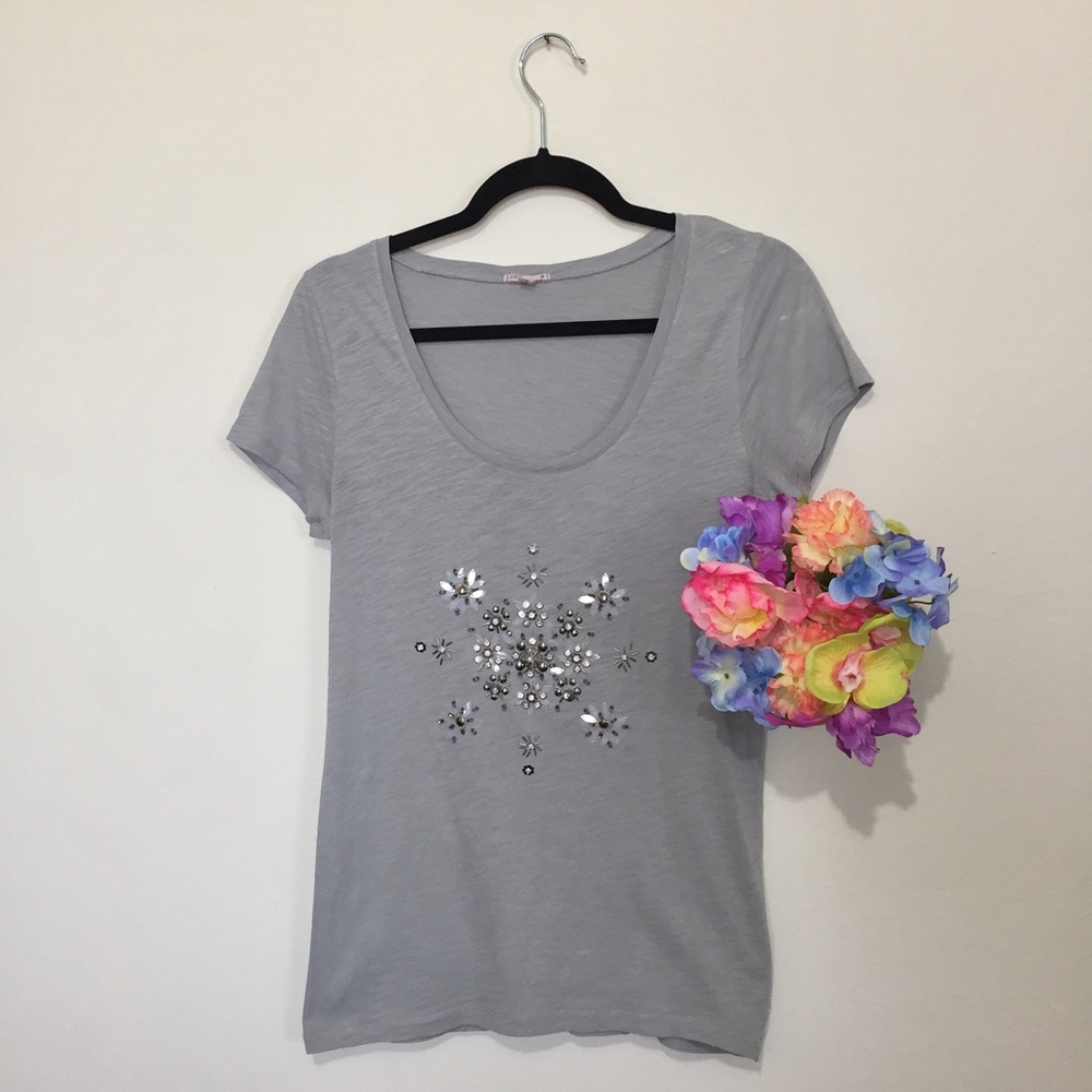 J Crew Beaded Snowflake T Shirt
