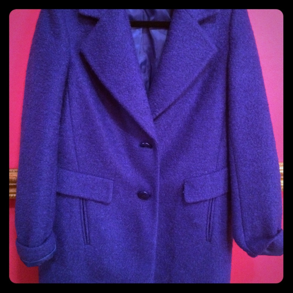 DKNY Cobalt Blue Boiled Wool Reefer Coat