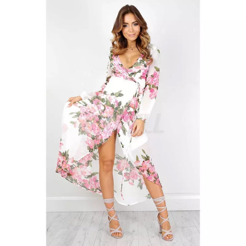 Pink & White Floral Sheer Maxi Dress - Picture 2 of 7