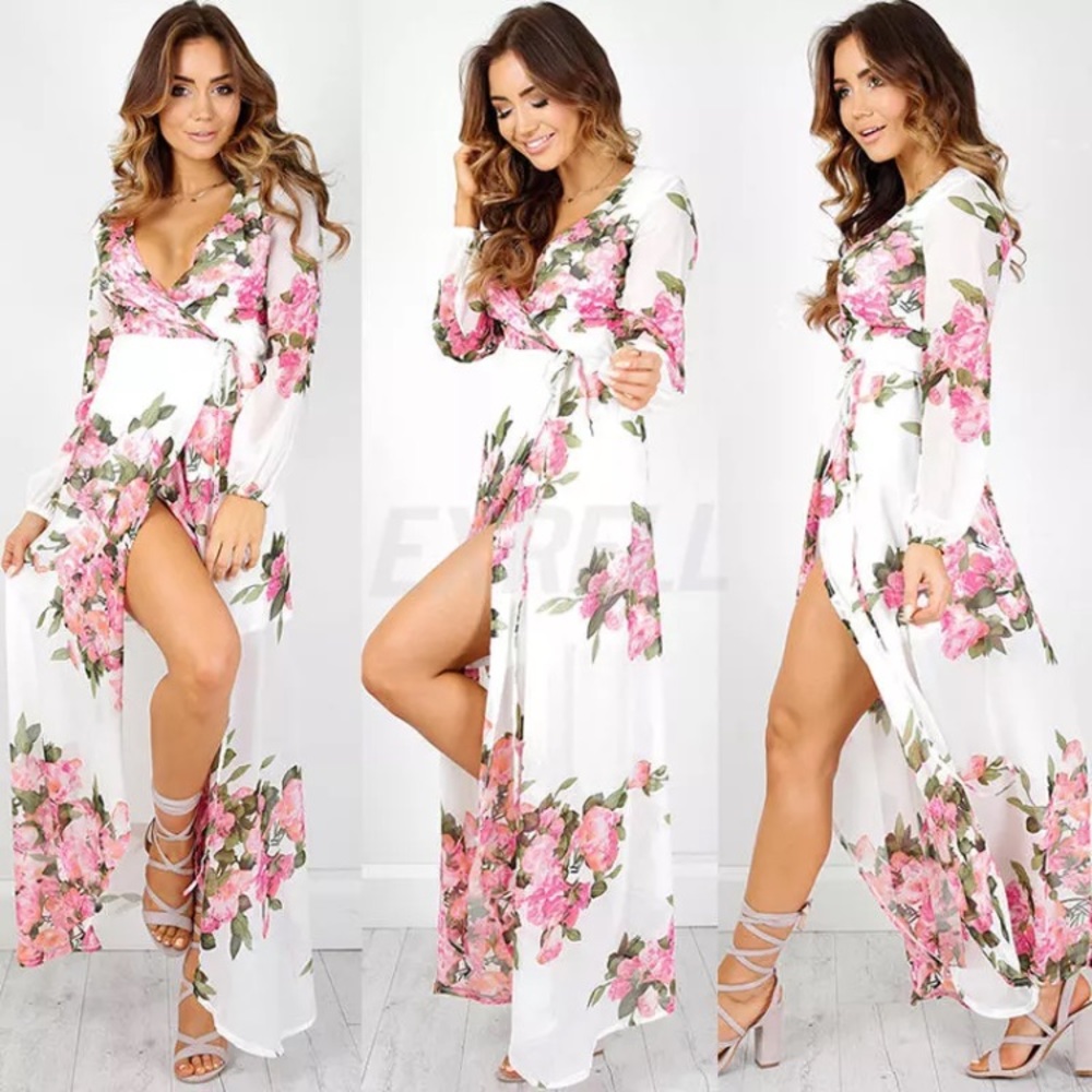 Pink & White Floral Sheer Maxi Dress - Picture 5 of 7