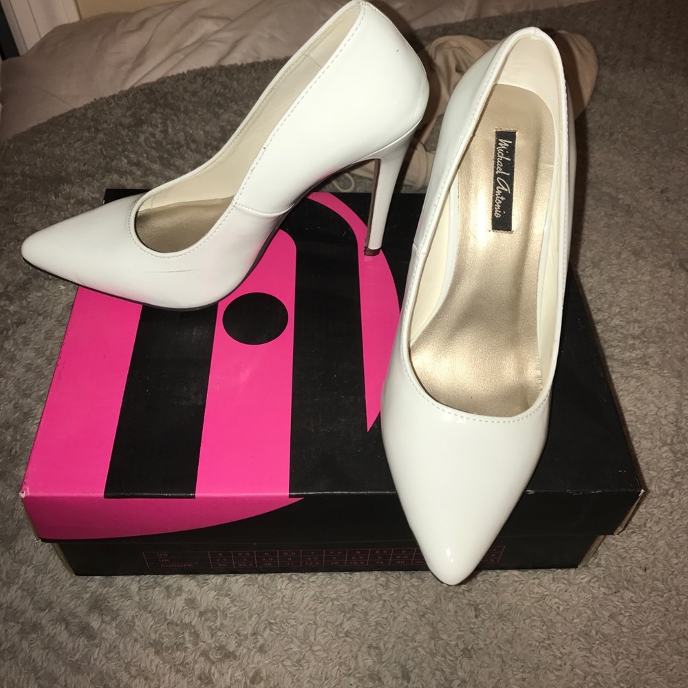 White pointy toed heels