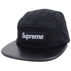 FW15 Black Denim leather Visor box logo cap