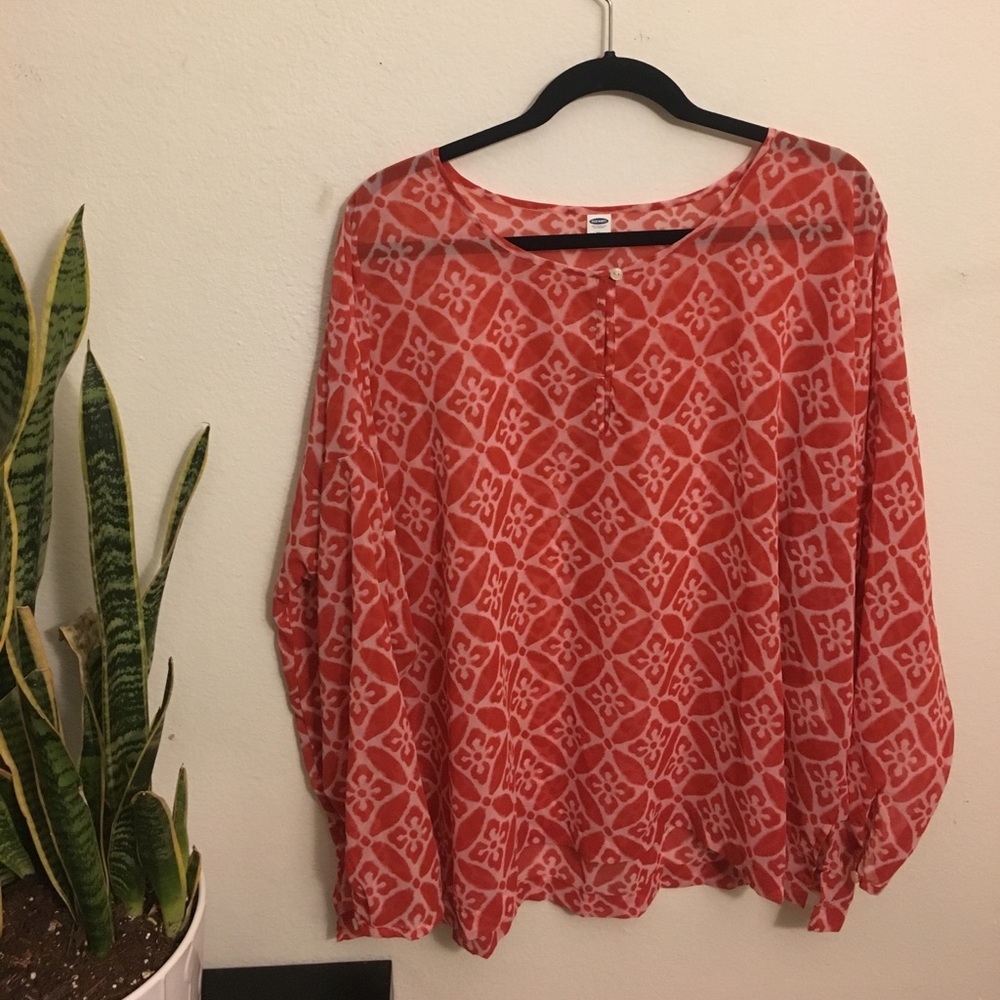 Old navy sheer coral and white blouse