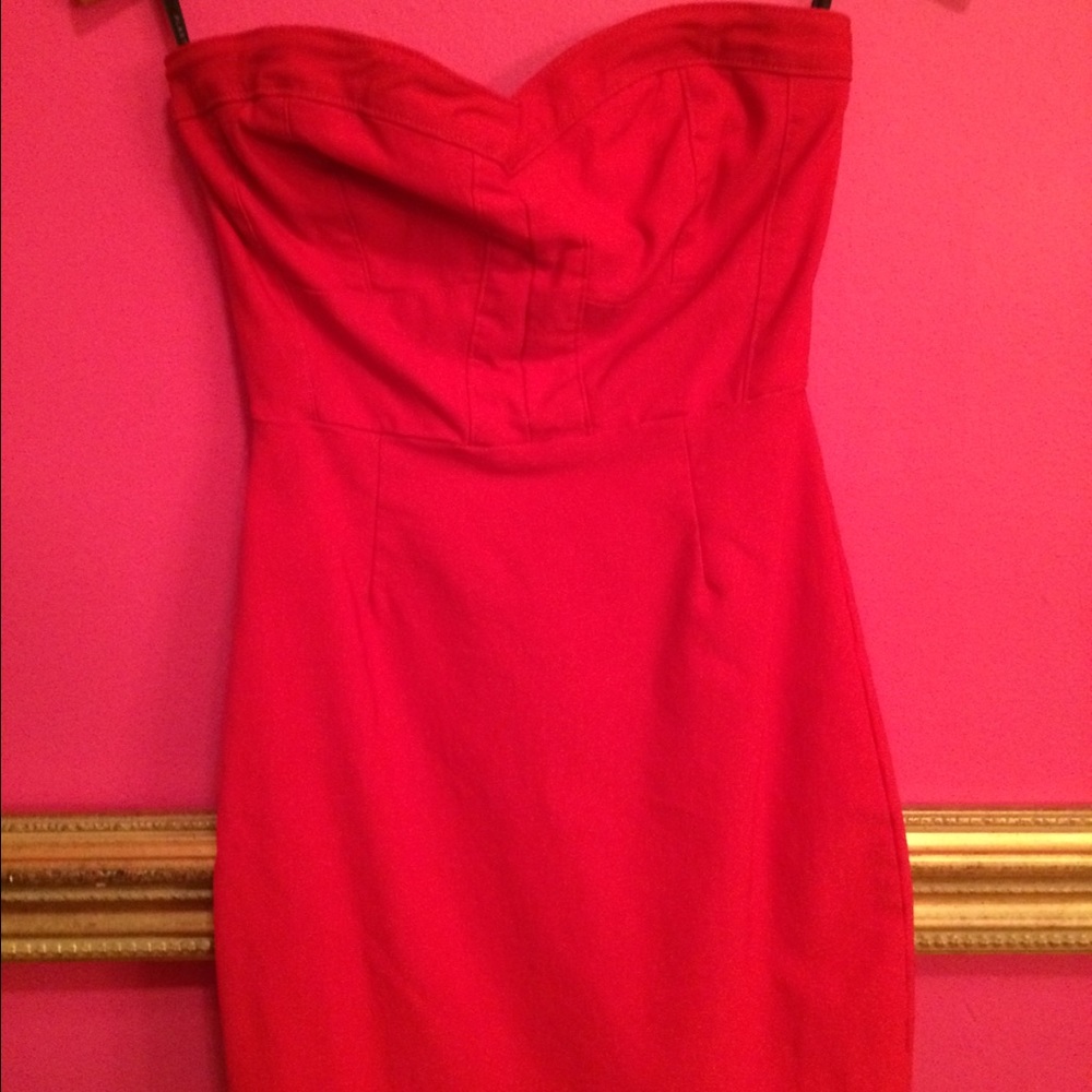 Plastic Island Bright Red Strapless Dress