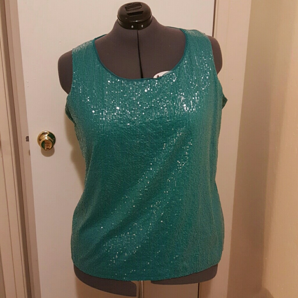 Sequined tank top turquoise