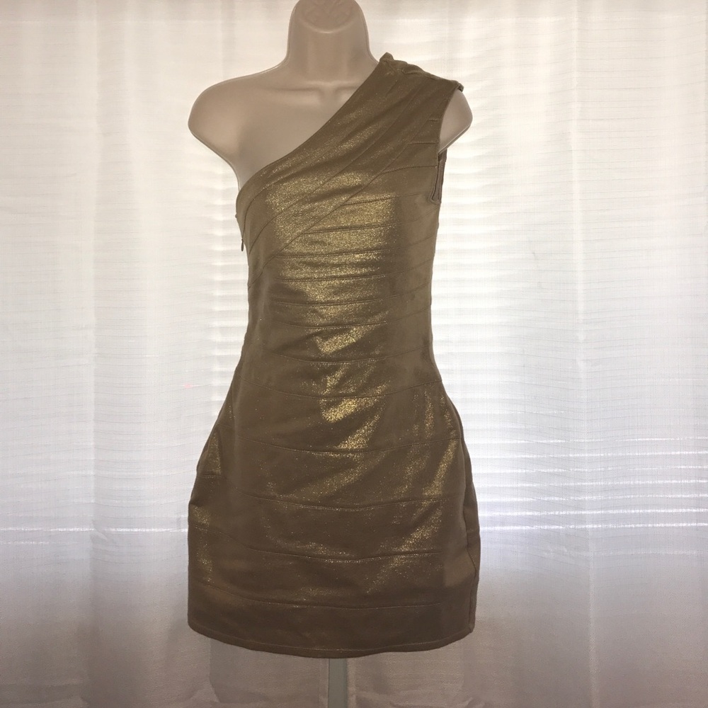 Gold One Shoulder Bodycon Dress