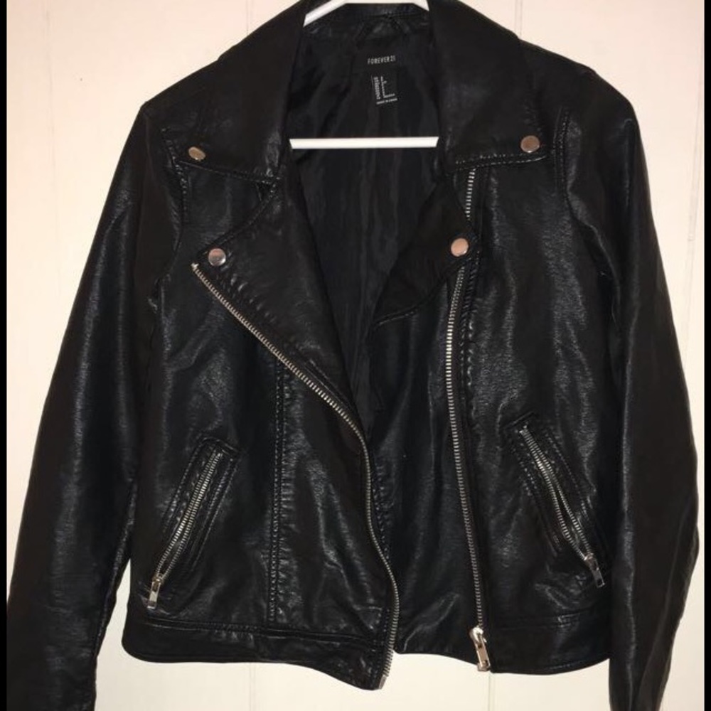 This is a faux leather jacket from Forever21