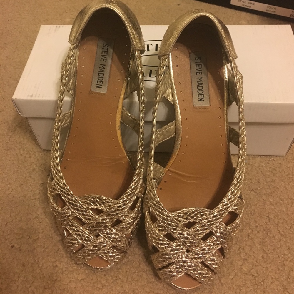 Gold Steve Madden Woven Flats