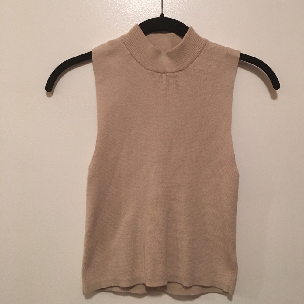 Sand Turtleneck Sleeveless Crop Top