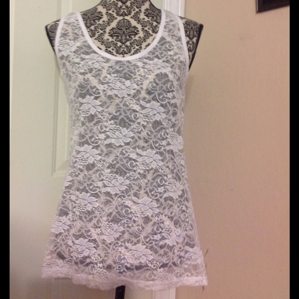 Gorgeous White Lace Razor Back Tank Top