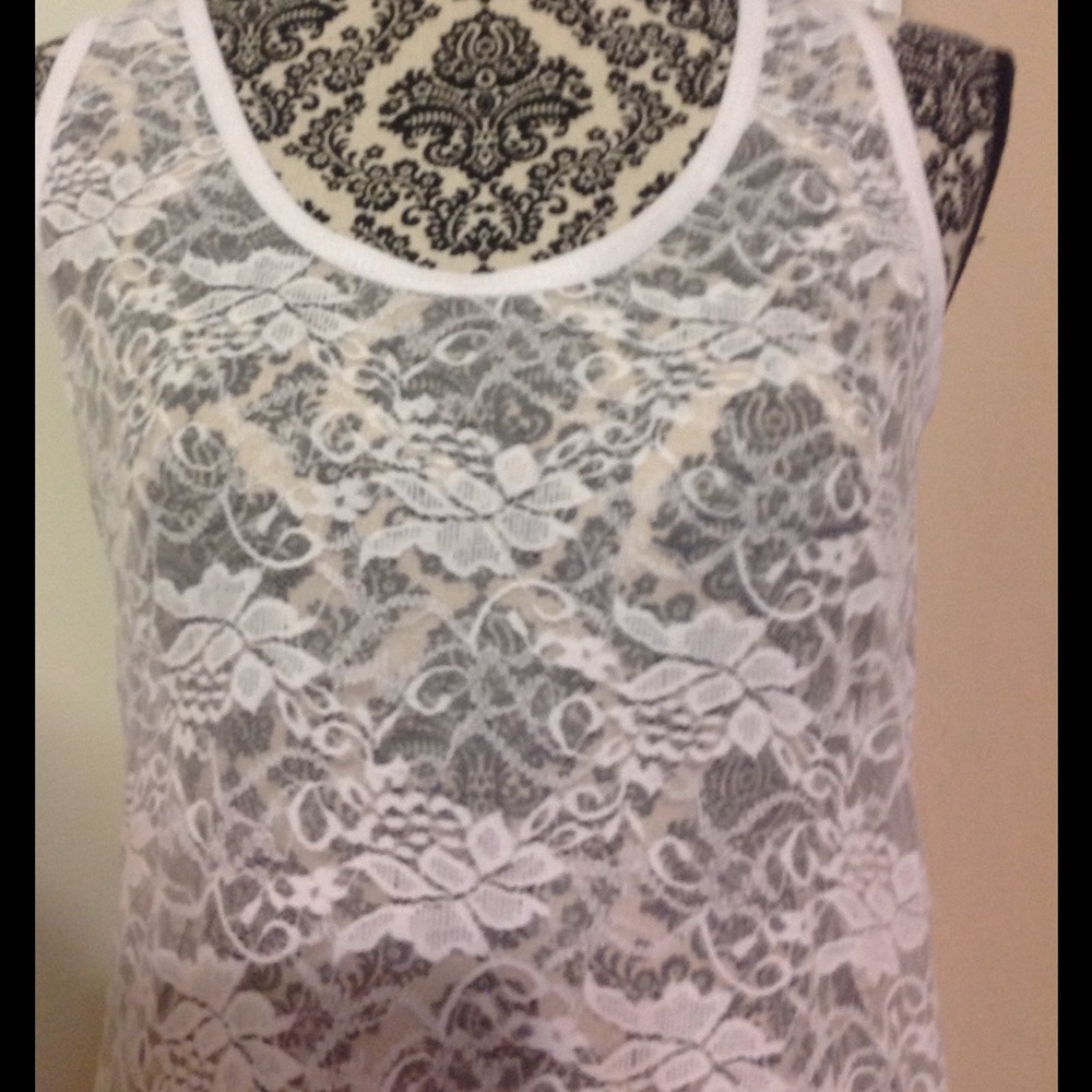 Gorgeous White Lace Razor Back Tank Top - Picture 2 of 4