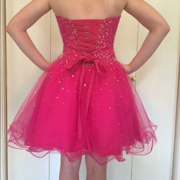 Hot Pink Mori Lee Cocktail Dress - Picture 2 of 2