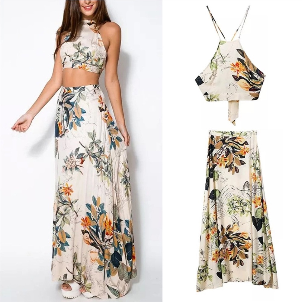 Maxi Sexy Cross Backless Floral Dress - Picture 3 of 5