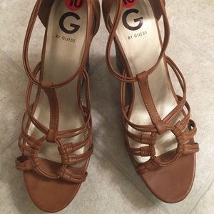G By Guess; Brown High Heel Wedge Sandal