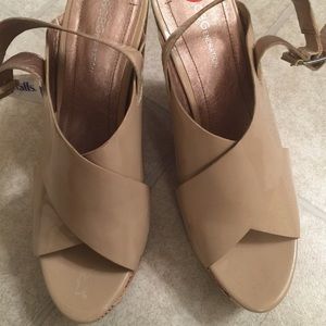 Beige High Heel Wedge Sandal with multi color Heel