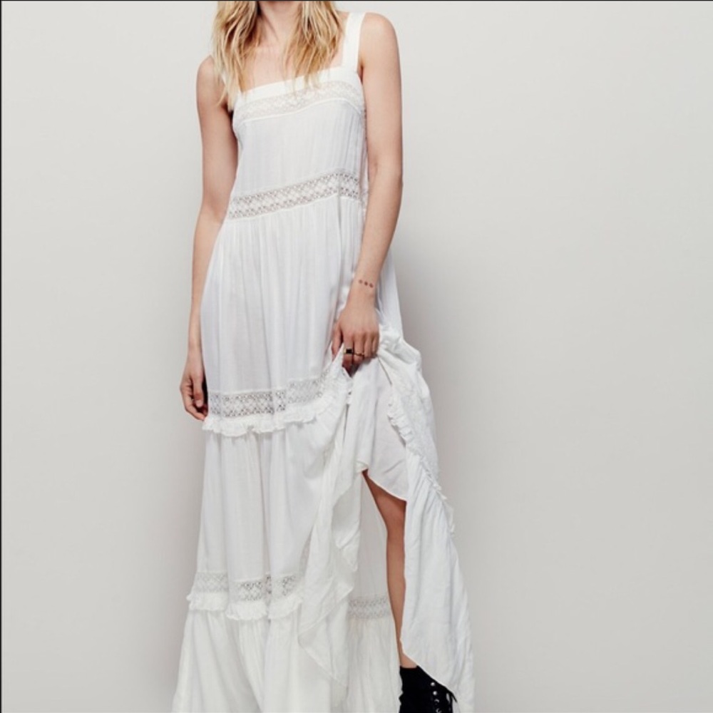 Free People white lace bohemian maxi dress