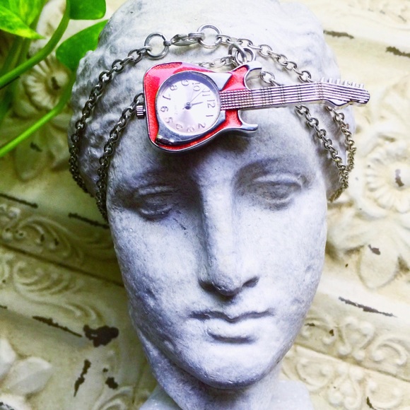 . {GYMBOREE} Electric red guitar clock necklace - Picture 2 of 8