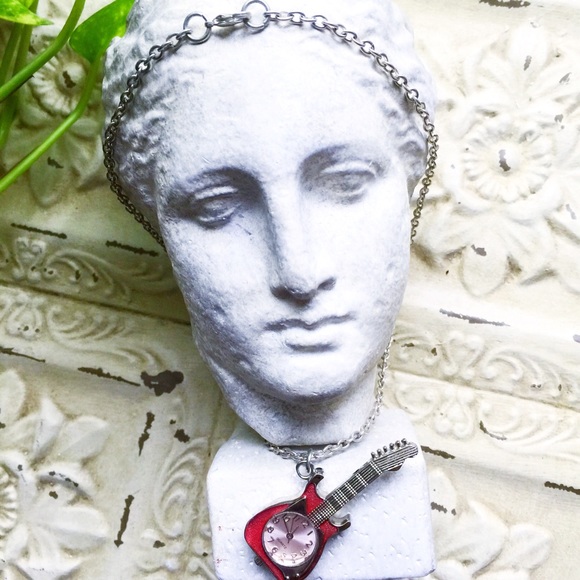 . {GYMBOREE} Electric red guitar clock necklace - Picture 3 of 8