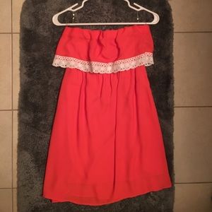 Strapless orange game day dress