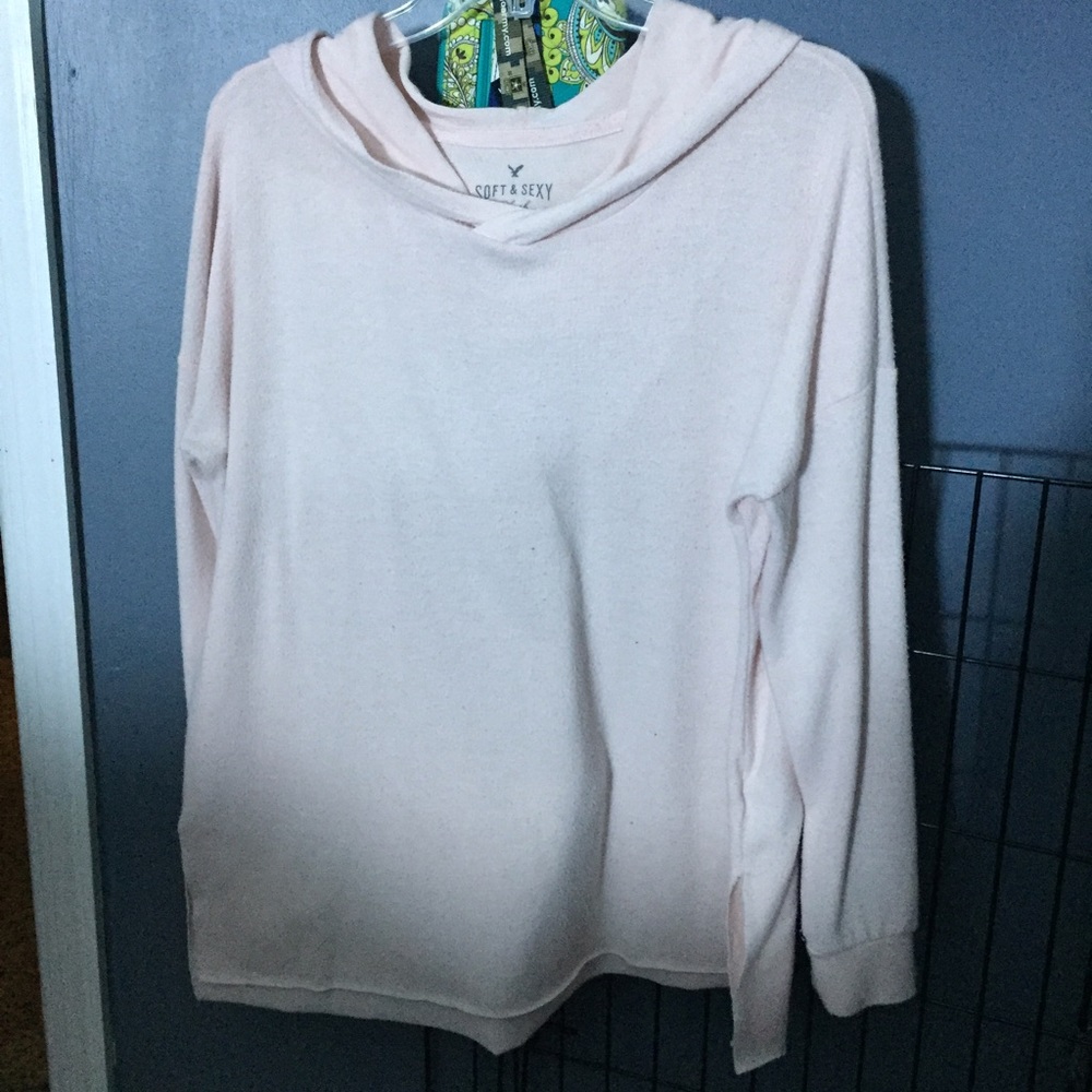 long sleeve pink shirt with hood