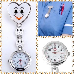 😍😷💖CUTEST NURSE POCKET CLIPON WATCH WHITE SMILEY FACE SMILING AT EVERYONE.NEW