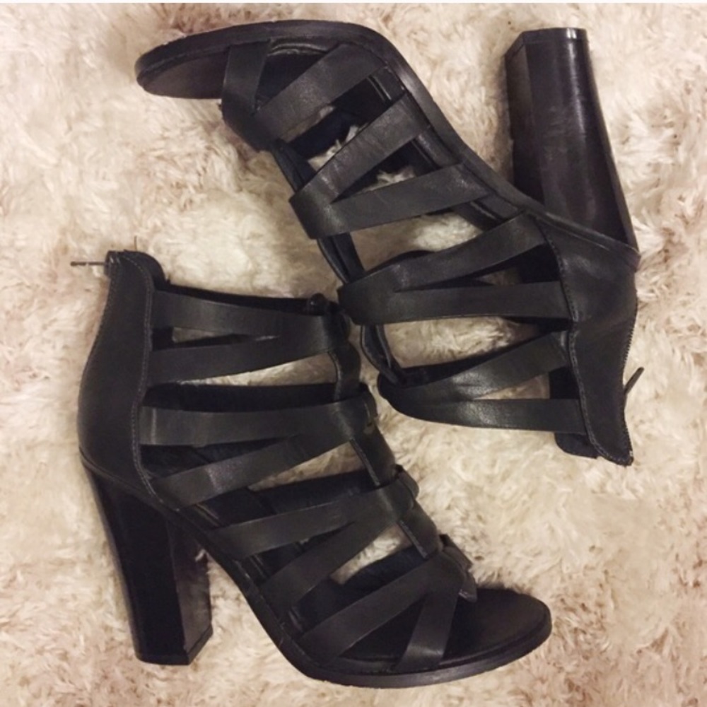 Chunky black heels.