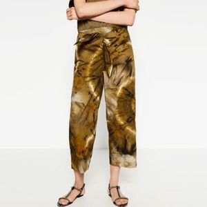 NWT Zara Tye-Dye Wide Cropped Trouser Pant Green M
