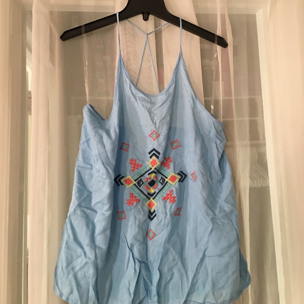 Blue Spaghetti Strap Boho Top