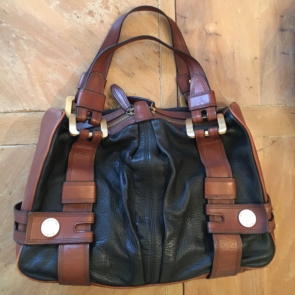 Michael Kors unique black & brown leather satchel