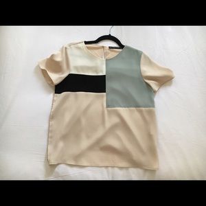 Zara Colorblock T shirt Blouse Top Blush Pink Blue
