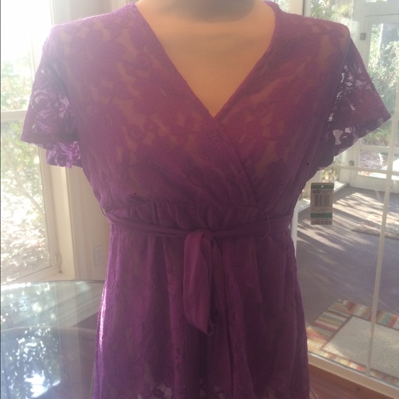 "Alfani"Orchid Petal Lace Lined Tunic Top with Tie - Picture 2 of 6
