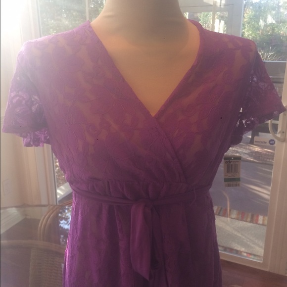 "Alfani"Orchid Petal Lace Lined Tunic Top with Tie - Picture 4 of 6