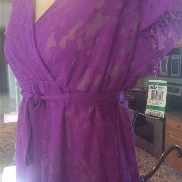 "Alfani"Orchid Petal Lace Lined Tunic Top with Tie - Picture 6 of 6