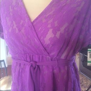 "Alfani"Orchid Petal Lace Lined Tunic Top with Tie