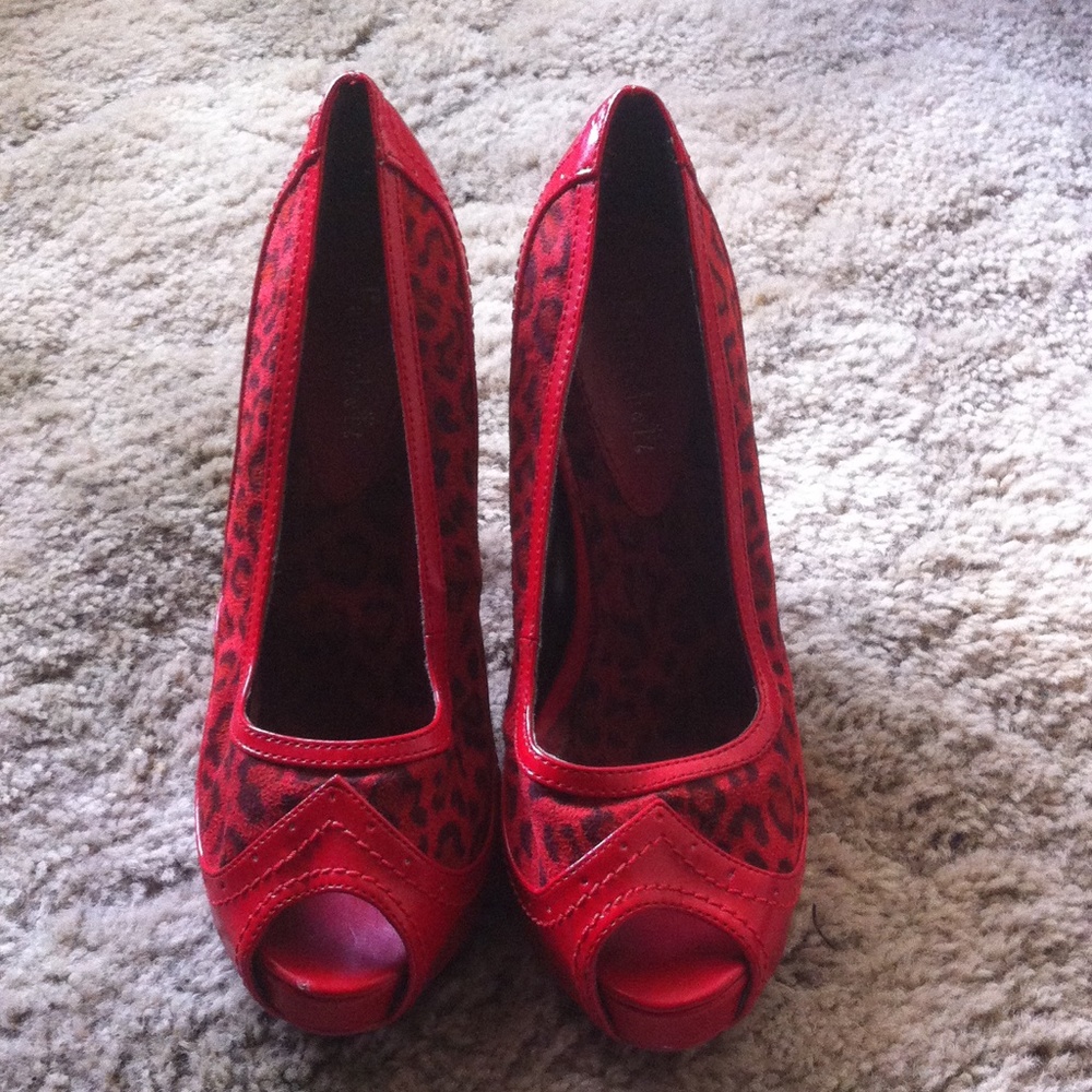 Fahrenheit Red Leopard Platform Heels