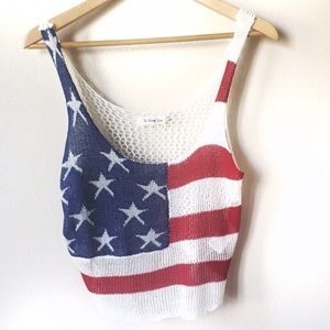American Flag crop top open crochet / net back