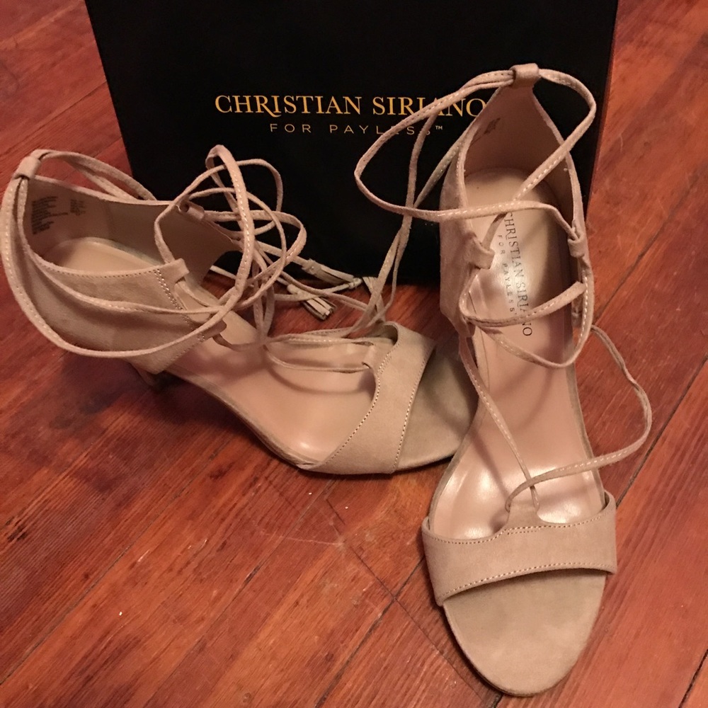 Christian Soriano beige tie up heels worn once