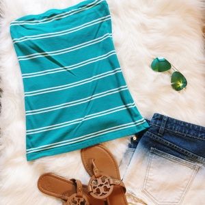 Teal Striped Tube Top