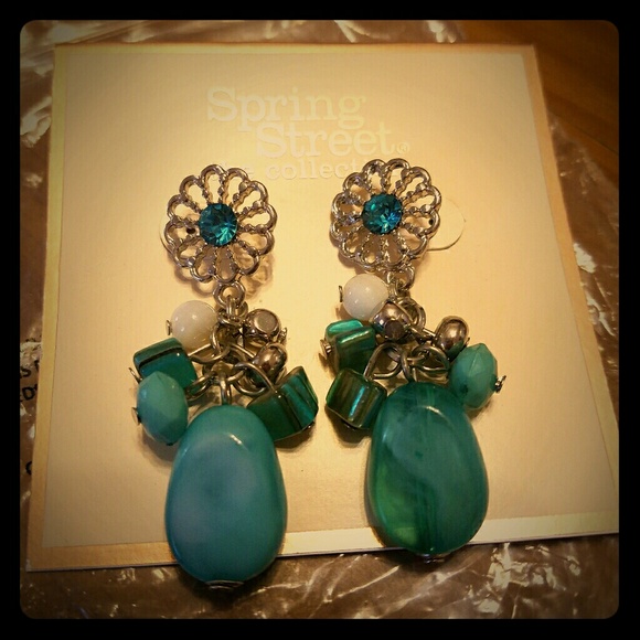 Teal sunflower dangled Earrings - Picture 1 of 3
