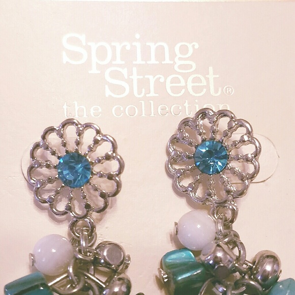 Teal sunflower dangled Earrings - Picture 3 of 3