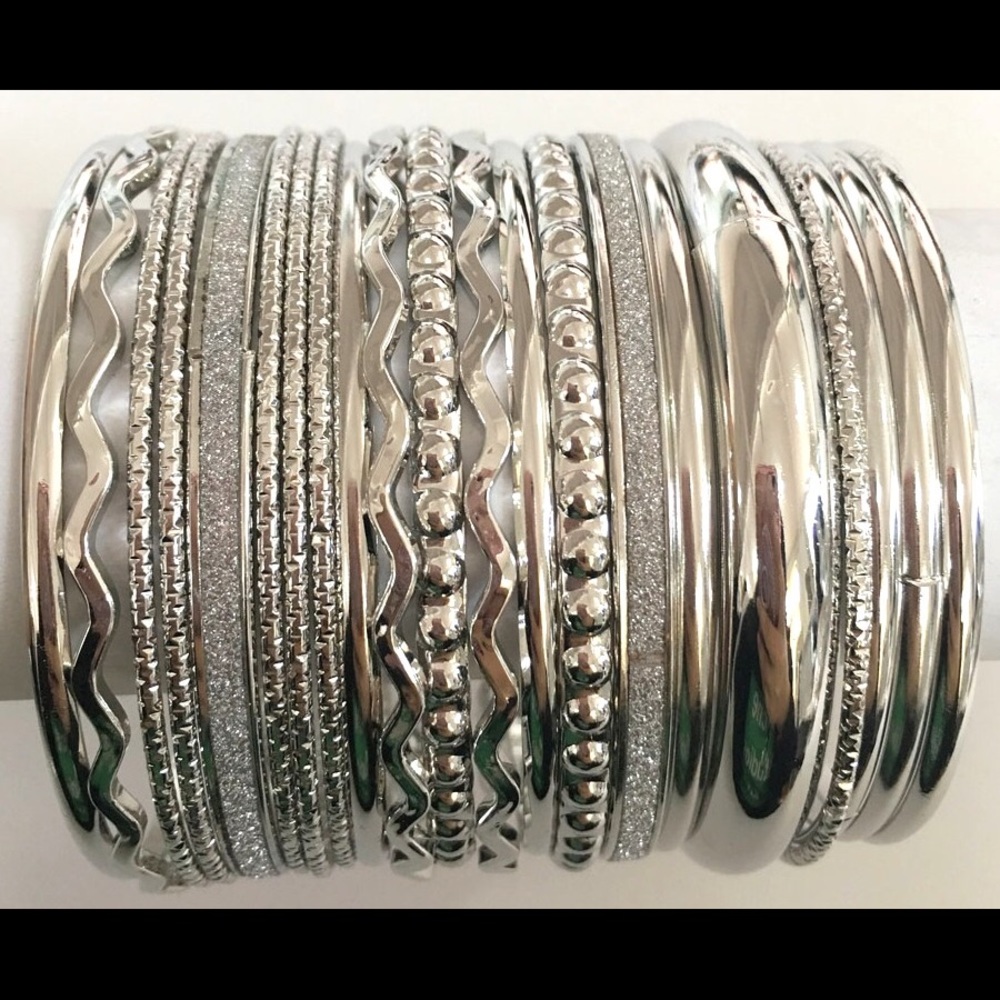 Silver Glitter Bangle Set