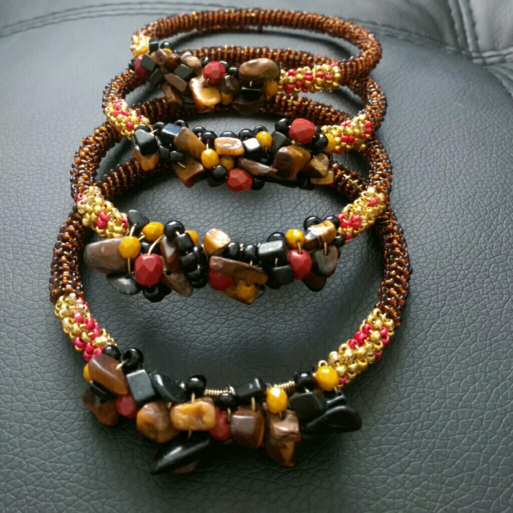 💋 Black + Red + Tan + Gold Jewelry Bangle NWT
