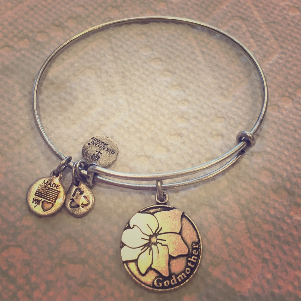Silver Alex & Ani godmother bracelet.