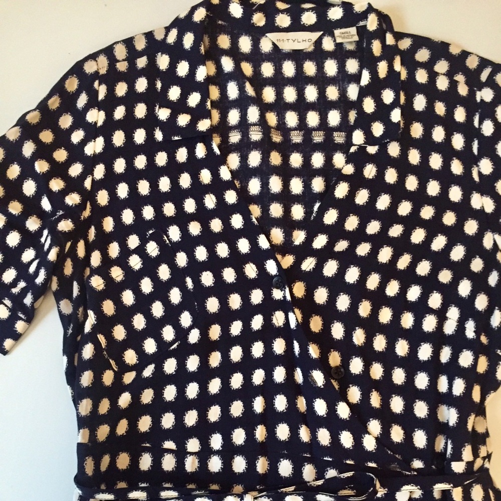 Navy and white dress from Anthropologie w tie - S